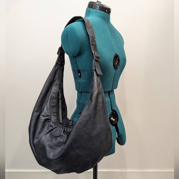 Maurizio Taiuti Navy Blue Leather Hobo Shoulder Bag - Picture 10 of 15